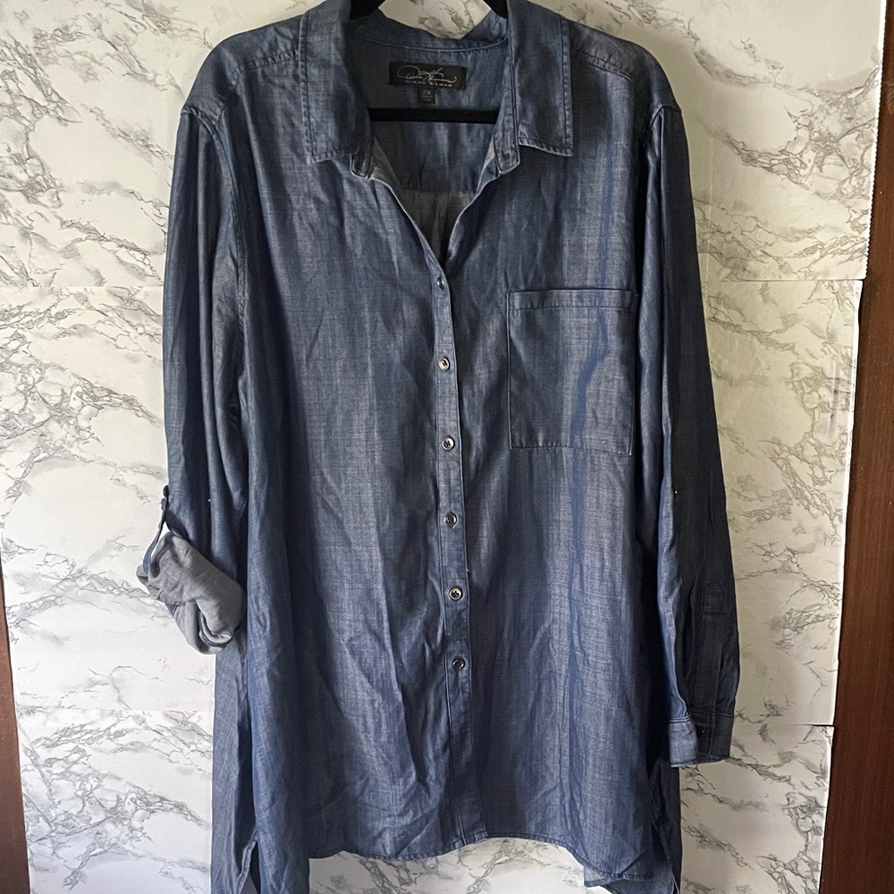 Diane Gilman 2X Blue Button-Up Blouse